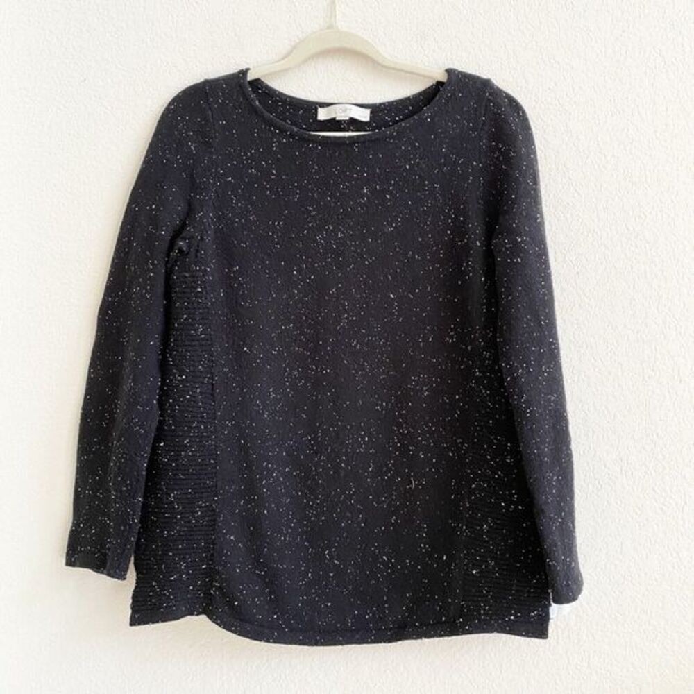 Ann Taylor Loft Womens Sweater Knit Black Speckled‎ Wool Blend Small S Petite